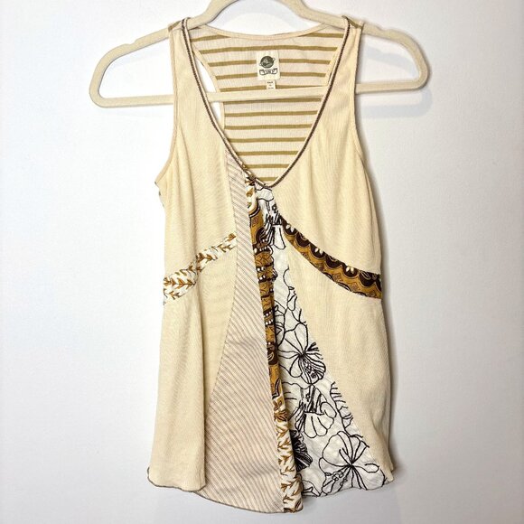 TINY Y2K Ribbed mixed print Neutral Boho Racerback Tank Top Size Small b115 - Picture 1 of 14